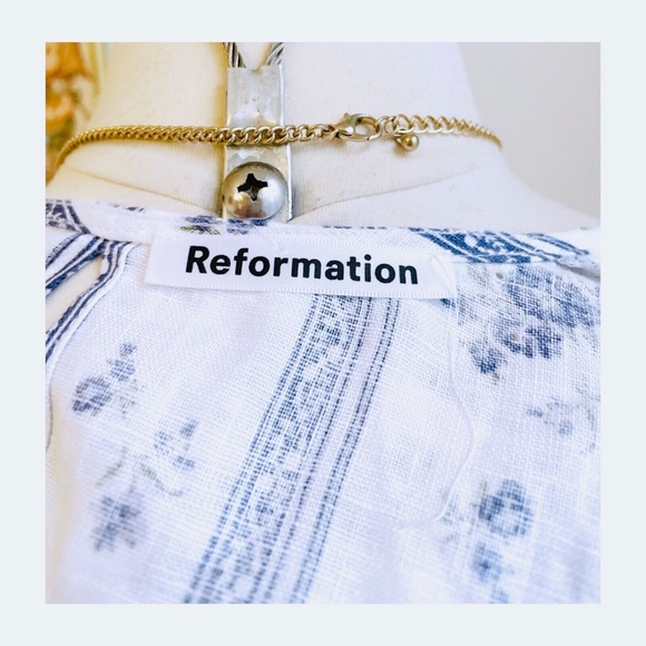 SOLD NEW Reformation Summer Wrap Linen Midi Dress White Blue Floral M Medium NWT - Picture 8 of 11